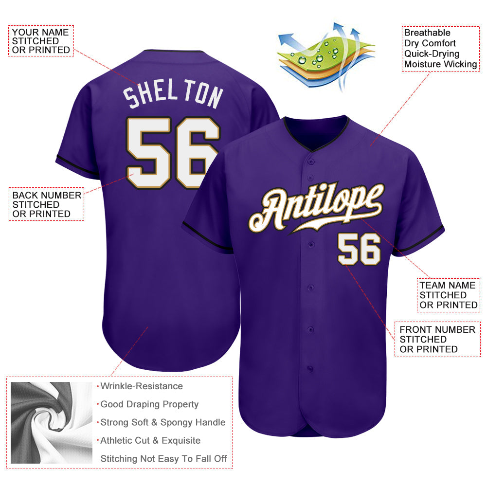 Custom Purple White-Old Gold Authentic Baseball Jersey - Sky-Custom