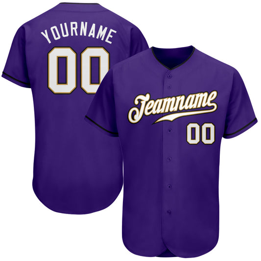 Custom Purple White-Old Gold Authentic Baseball Jersey - Sky-Custom
