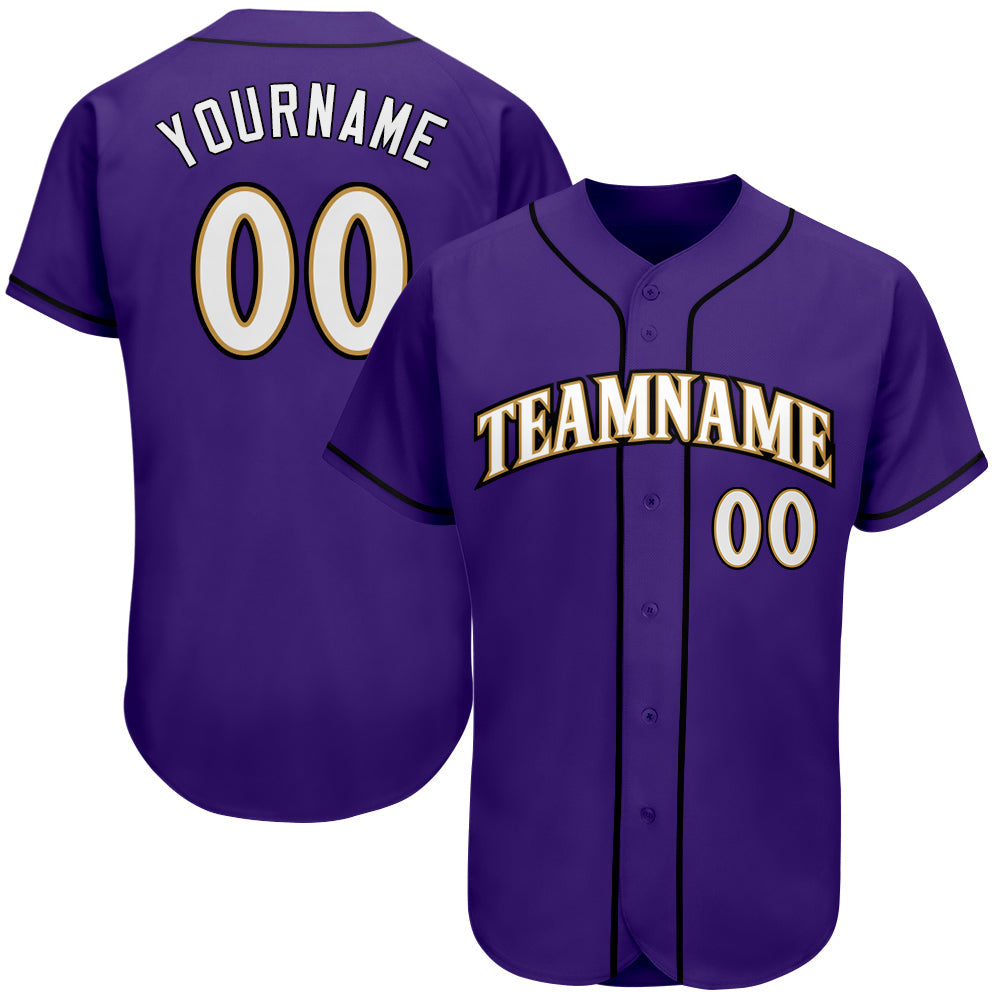 Custom Purple White-Old Gold Authentic Baseball Jersey - Sky-Custom