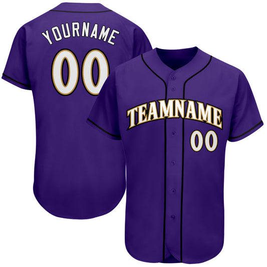 Custom Purple White-Old Gold Authentic Baseball Jersey - Sky-Custom