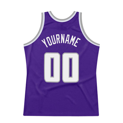Custom Purple White-Gray Authentic Throwback Basketball Jersey - Sky-Custom