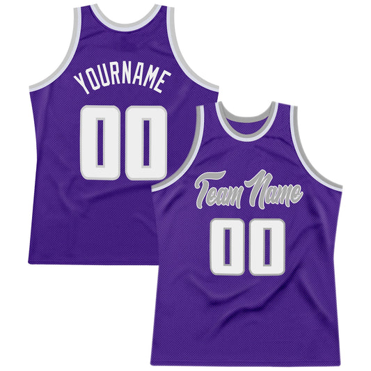 Custom Purple White-Gray Authentic Throwback Basketball Jersey - Sky-Custom