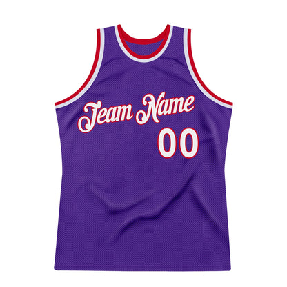 Custom Purple White-Red Authentic Throwback Basketball Jersey - Sky-Custom
