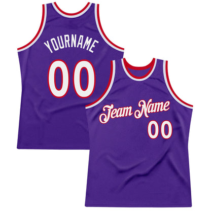 Custom Purple White-Red Authentic Throwback Basketball Jersey - Sky-Custom