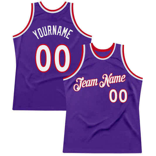 Custom Purple White-Red Authentic Throwback Basketball Jersey - Sky-Custom