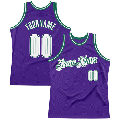 Custom Purple White-Kelly Green Authentic Throwback Basketball Jersey - Sky-Custom