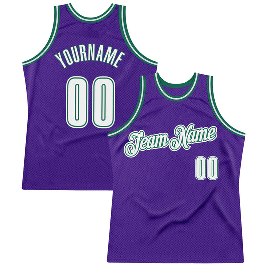 Custom Purple White-Kelly Green Authentic Throwback Basketball Jersey - Sky-Custom