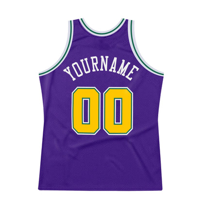 Custom Purple Gold-Kelly Green Authentic Throwback Basketball Jersey - Sky-Custom