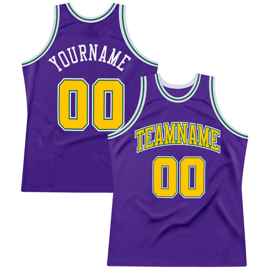 Custom Purple Gold-Kelly Green Authentic Throwback Basketball Jersey - Sky-Custom