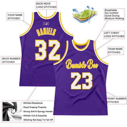 Custom Purple White-Gold Authentic Throwback Basketball Jersey - Sky-Custom