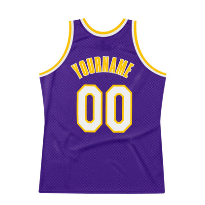 Custom Purple White-Gold Authentic Throwback Basketball Jersey - Sky-Custom