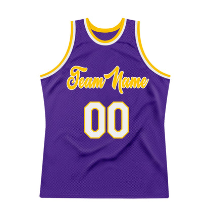Custom Purple White-Gold Authentic Throwback Basketball Jersey - Sky-Custom