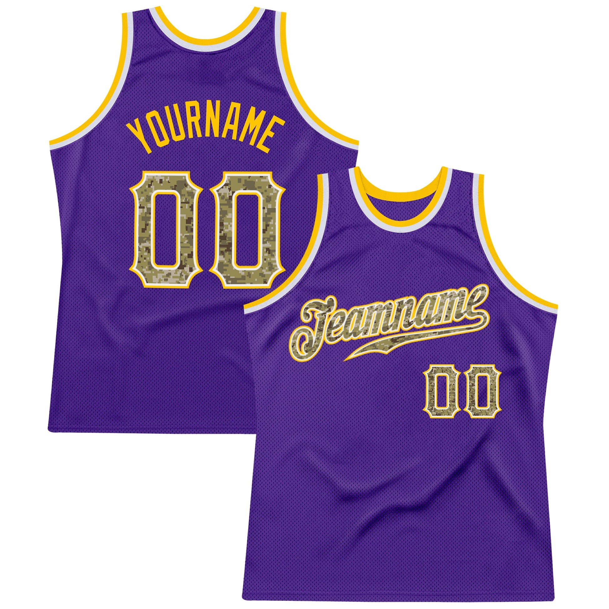 Custom Purple Camo-Gold Authentic Throwback Basketball Jersey - Sky-Custom