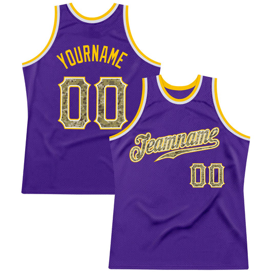 Custom Purple Camo-Gold Authentic Throwback Basketball Jersey - Sky-Custom