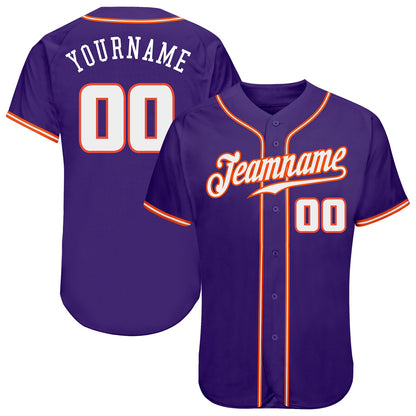 Custom Purple White-Orange Authentic Baseball Jersey - Sky-Custom