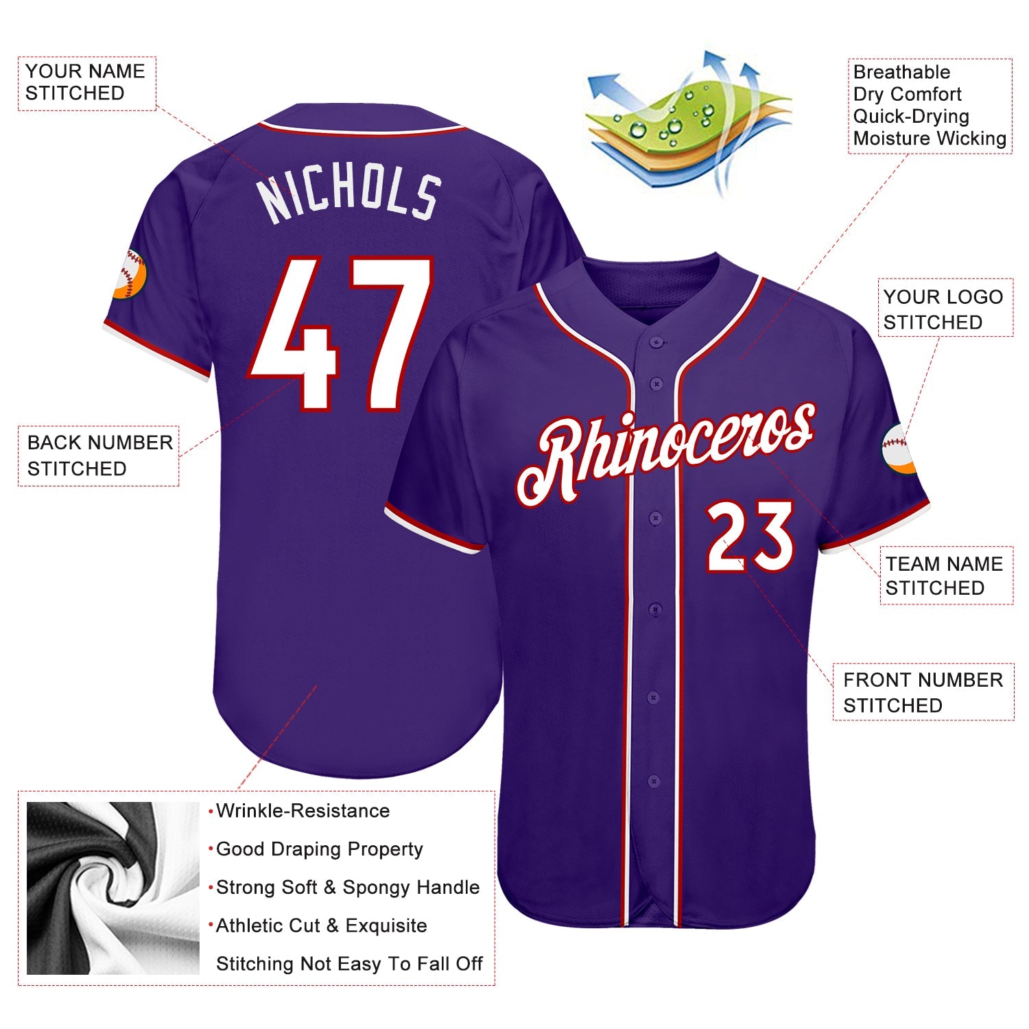 Custom Purple White-Red Authentic Baseball Jersey - Sky-Custom