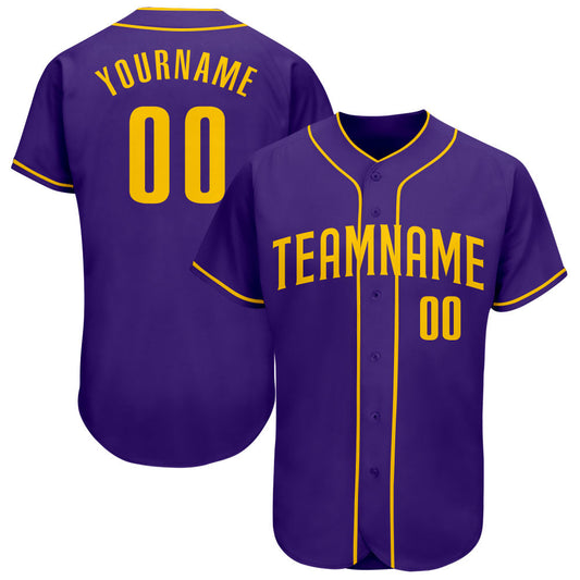 Custom Purple Gold Authentic Baseball Jersey - Sky-Custom