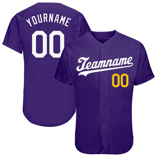 Custom Purple White-Gold Authentic Baseball Jersey - Sky-Custom