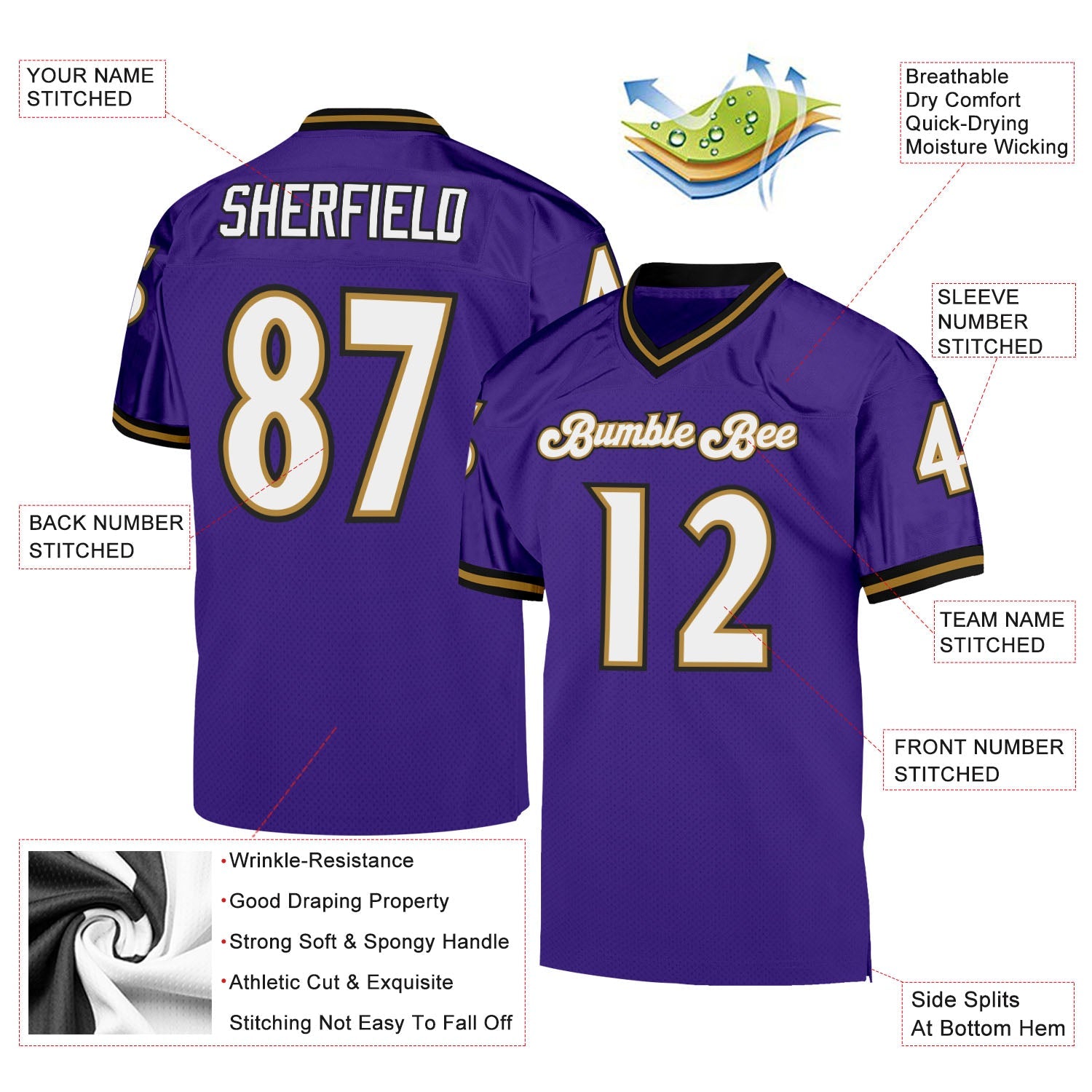 Custom Purple White-Old Gold Mesh Authentic Throwback Football Jersey - Sky-Custom