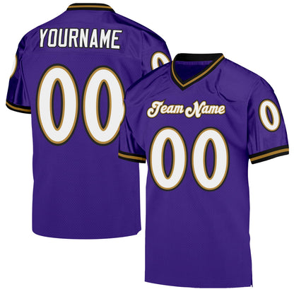 Custom Purple White-Old Gold Mesh Authentic Throwback Football Jersey - Sky-Custom