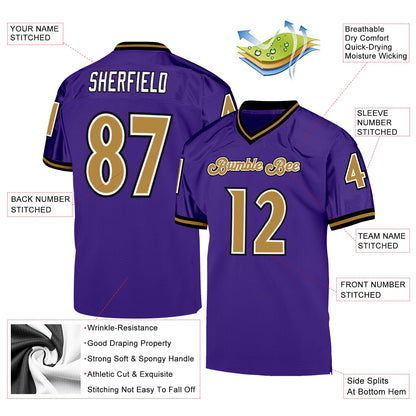Custom Purple Old Gold-Black Mesh Authentic Throwback Football Jersey - Sky-Custom
