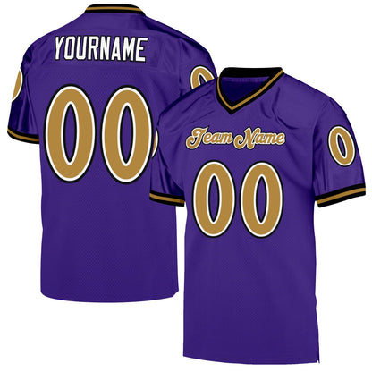 Custom Purple Old Gold-Black Mesh Authentic Throwback Football Jersey - Sky-Custom