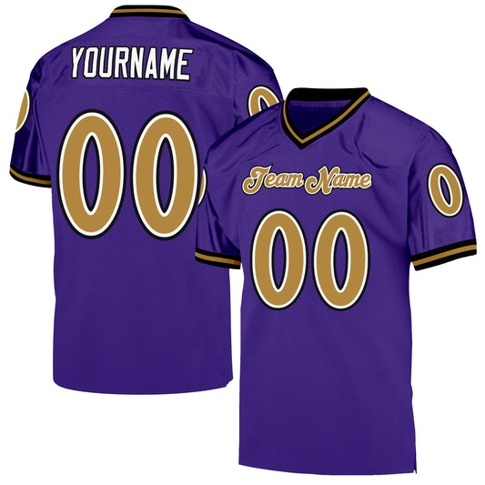 Custom Purple Old Gold-Black Mesh Authentic Throwback Football Jersey - Sky-Custom