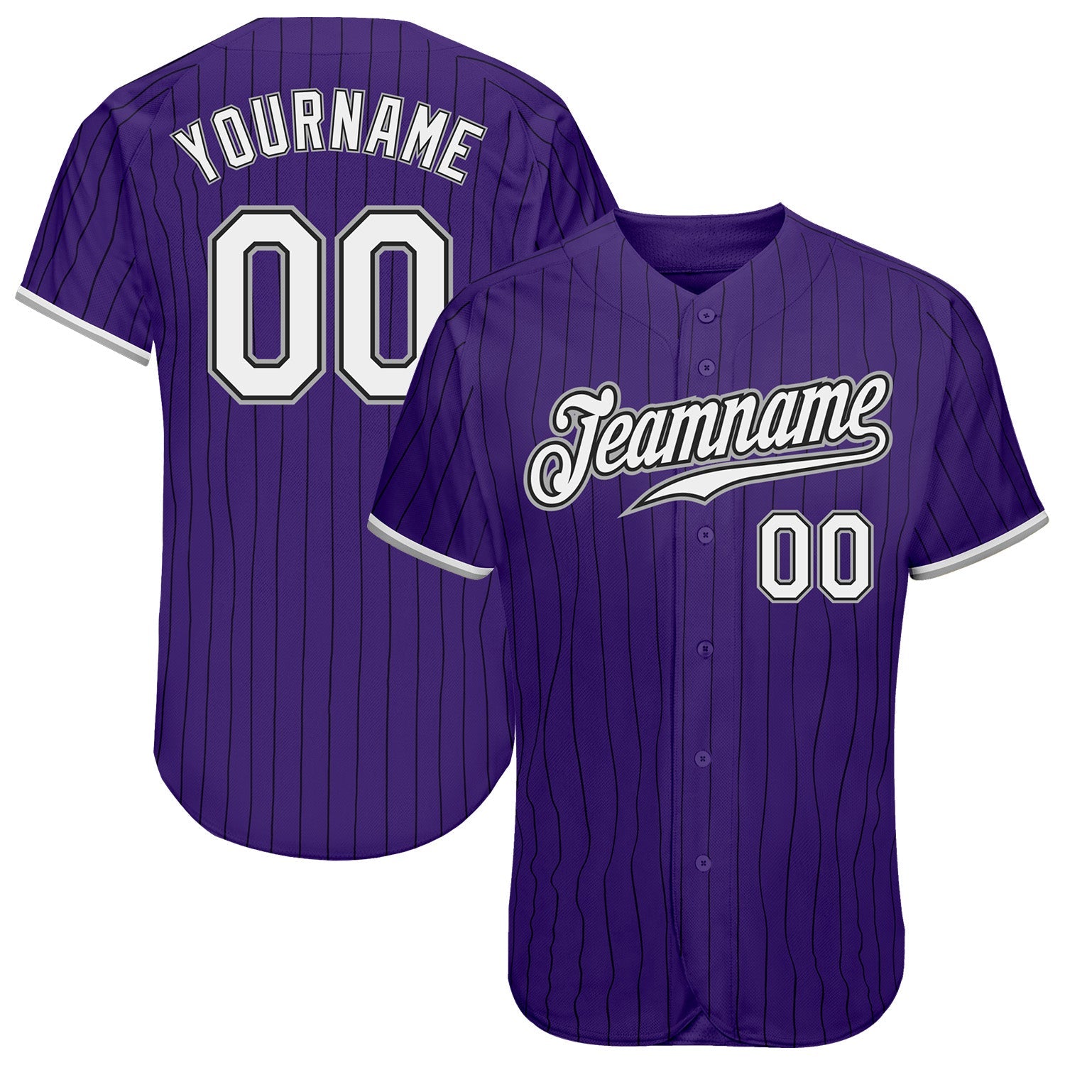 Custom Purple Black Pinstripe White-Gray Authentic Baseball Jersey - Sky-Custom