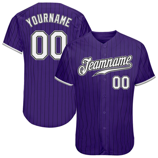 Custom Purple Black Pinstripe White-Gray Authentic Baseball Jersey - Sky-Custom