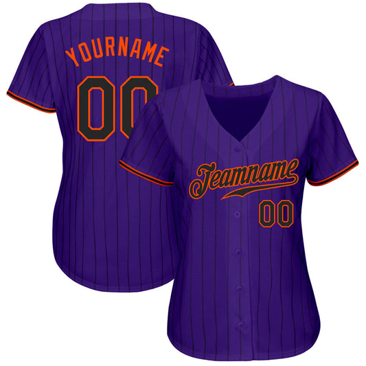 Custom Purple Black Pinstripe Black-Orange Authentic Baseball Jersey - Sky-Custom