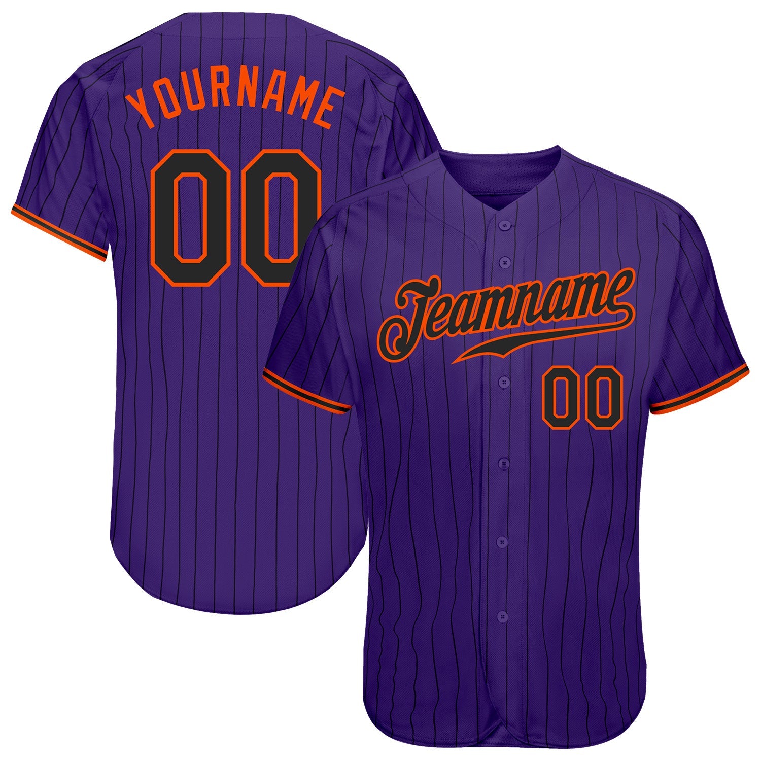 Custom Purple Black Pinstripe Black-Orange Authentic Baseball Jersey - Sky-Custom