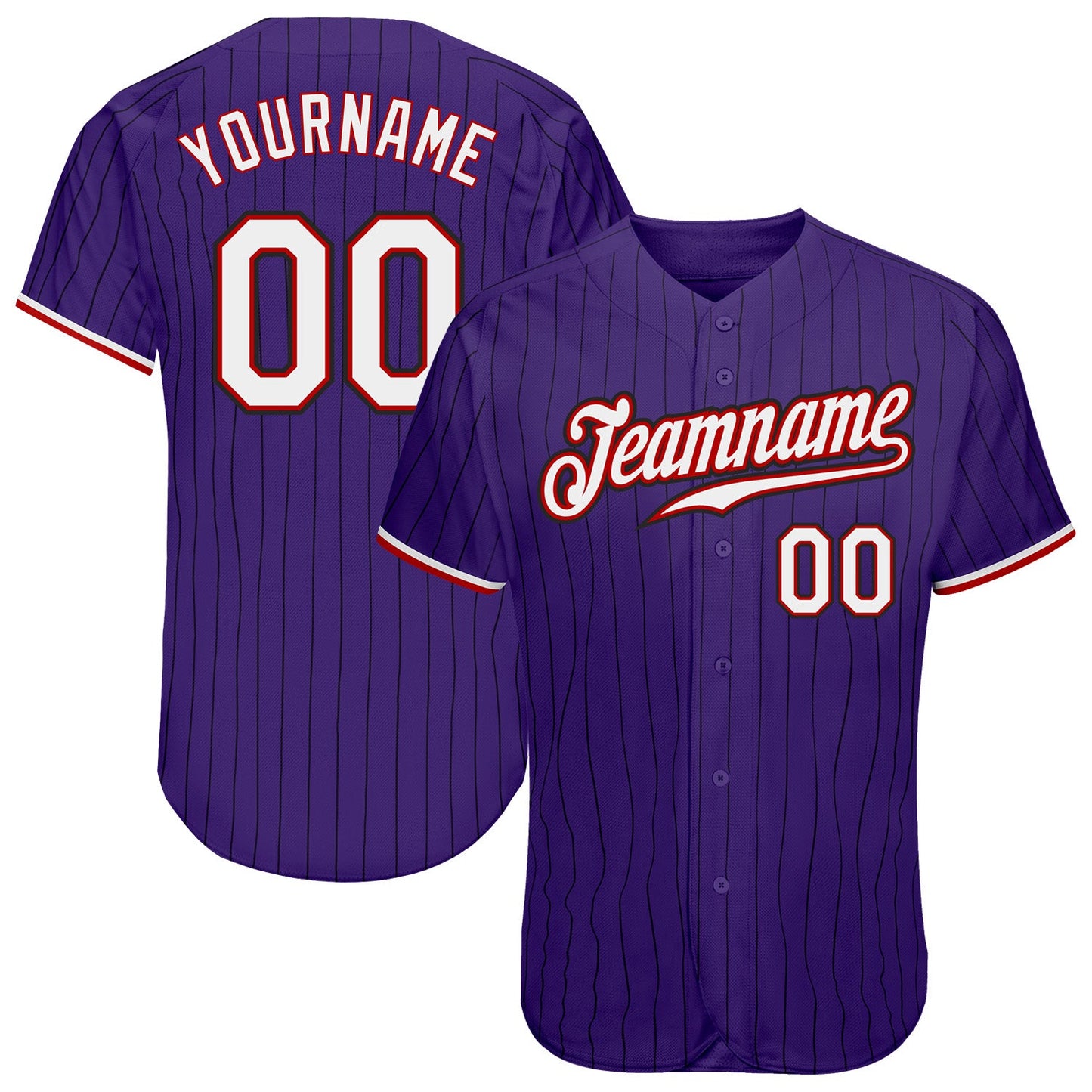 Custom Purple Black Pinstripe White-Red Authentic Baseball Jersey - Sky-Custom