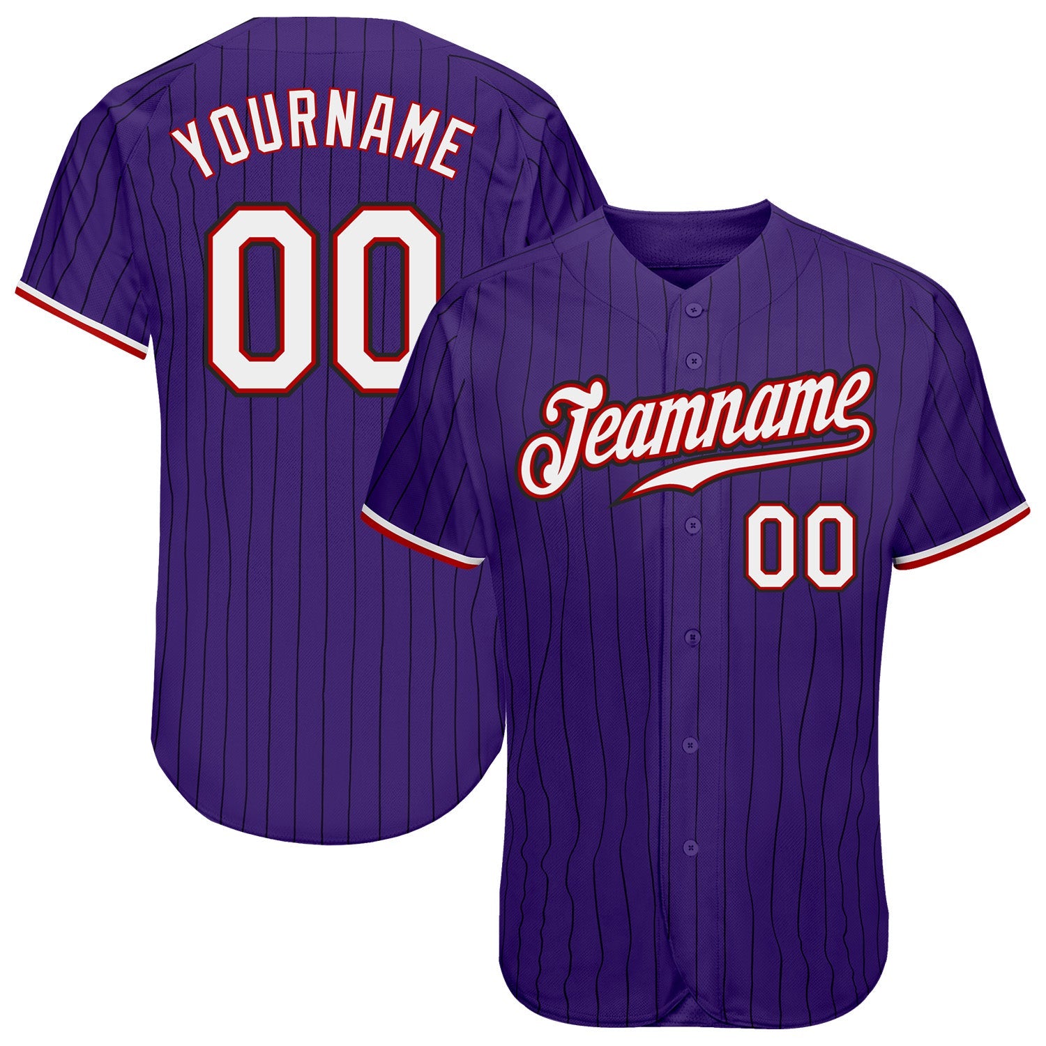 Custom Purple Black Pinstripe White-Red Authentic Baseball Jersey - Sky-Custom