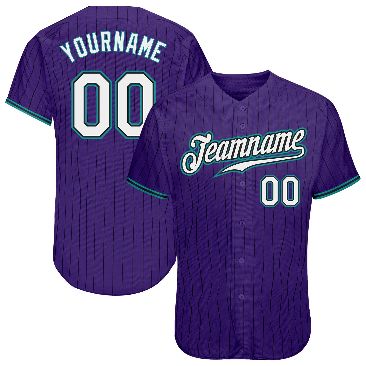 Custom Purple Black Pinstripe White-Teal Authentic Baseball Jersey - Sky-Custom