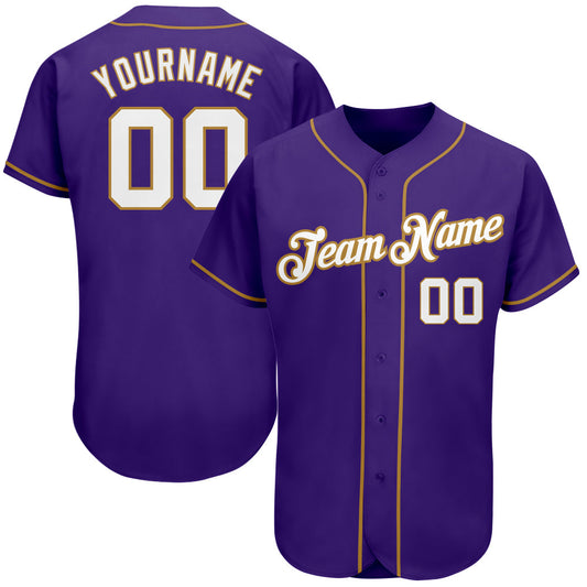 Custom Purple White-Old Gold Authentic Baseball Jersey - Sky-Custom