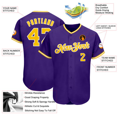 Custom Purple Gold-White Authentic Baseball Jersey - Sky-Custom