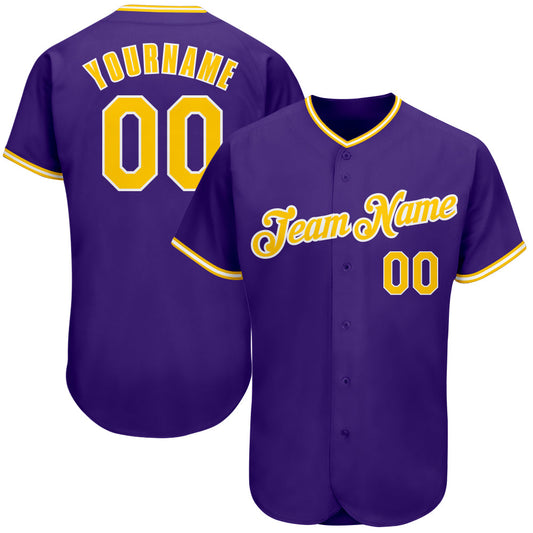 Custom Purple Gold-White Authentic Baseball Jersey - Sky-Custom