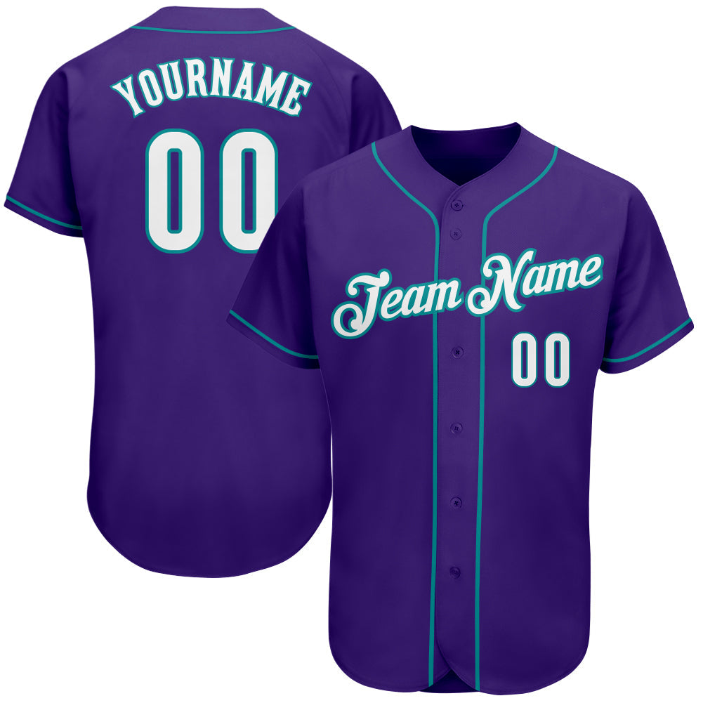 Custom Purple White-Teal Authentic Baseball Jersey - Sky-Custom