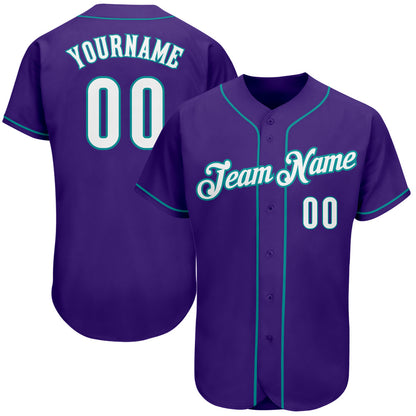 Custom Purple White-Teal Authentic Baseball Jersey - Sky-Custom