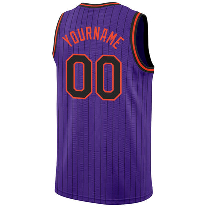 Custom Purple Black Pinstripe Black-Orange Authentic Basketball Jersey - Sky-Custom