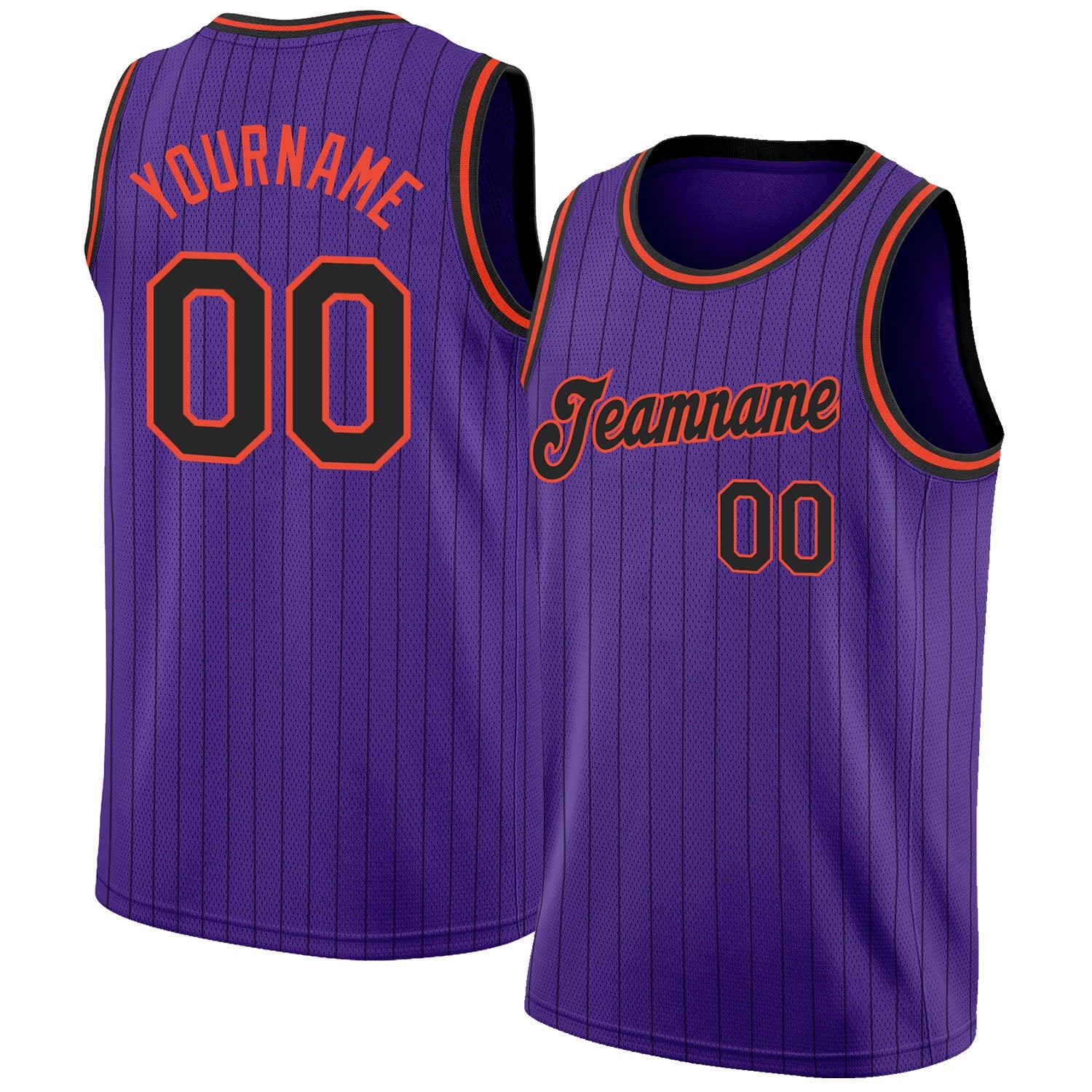 Custom Purple Black Pinstripe Black-Orange Authentic Basketball Jersey - Sky-Custom