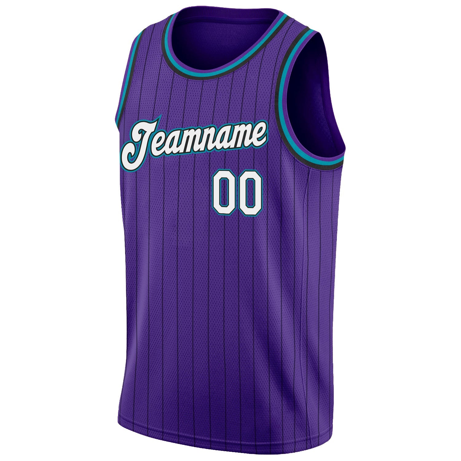 Custom Purple Black Pinstripe White-Teal Authentic Basketball Jersey - Sky-Custom
