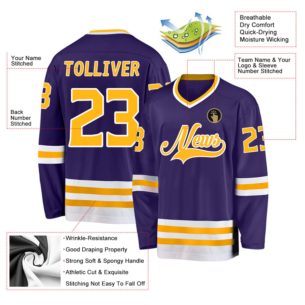 Custom Purple Gold-White Hockey Jersey - Sky-Custom