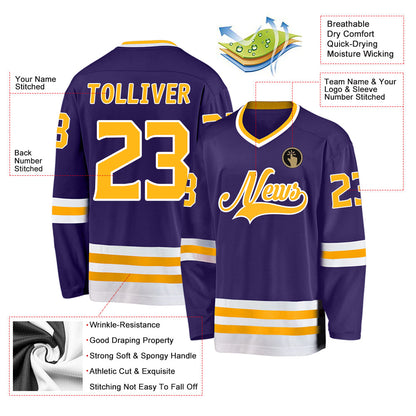 Custom Purple Gold-White Hockey Jersey - Sky-Custom