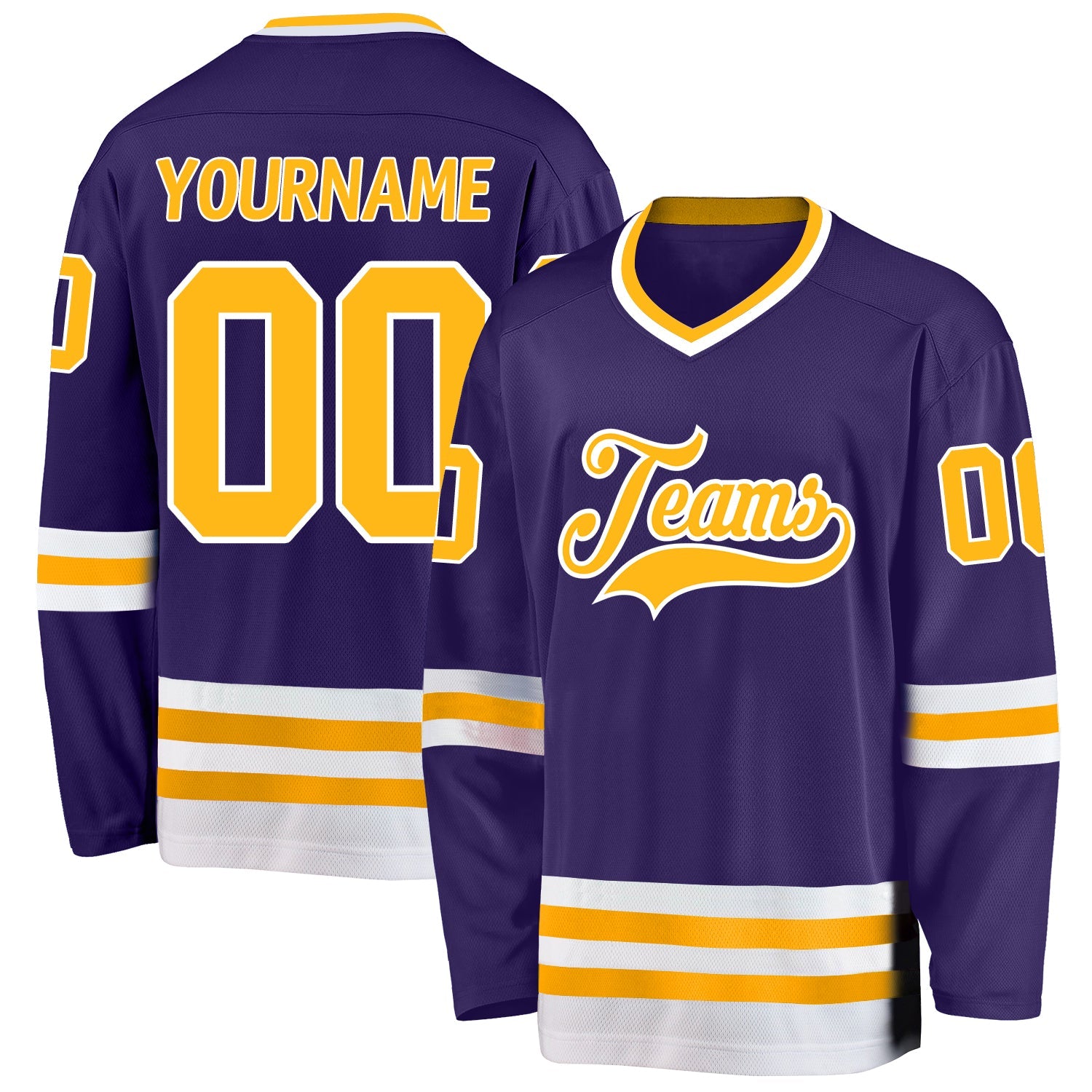 Custom Purple Gold-White Hockey Jersey - Sky-Custom