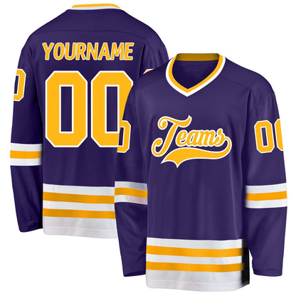Custom Purple Gold-White Hockey Jersey - Sky-Custom