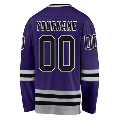 Custom Purple Black-Gray Hockey Jersey - Sky-Custom