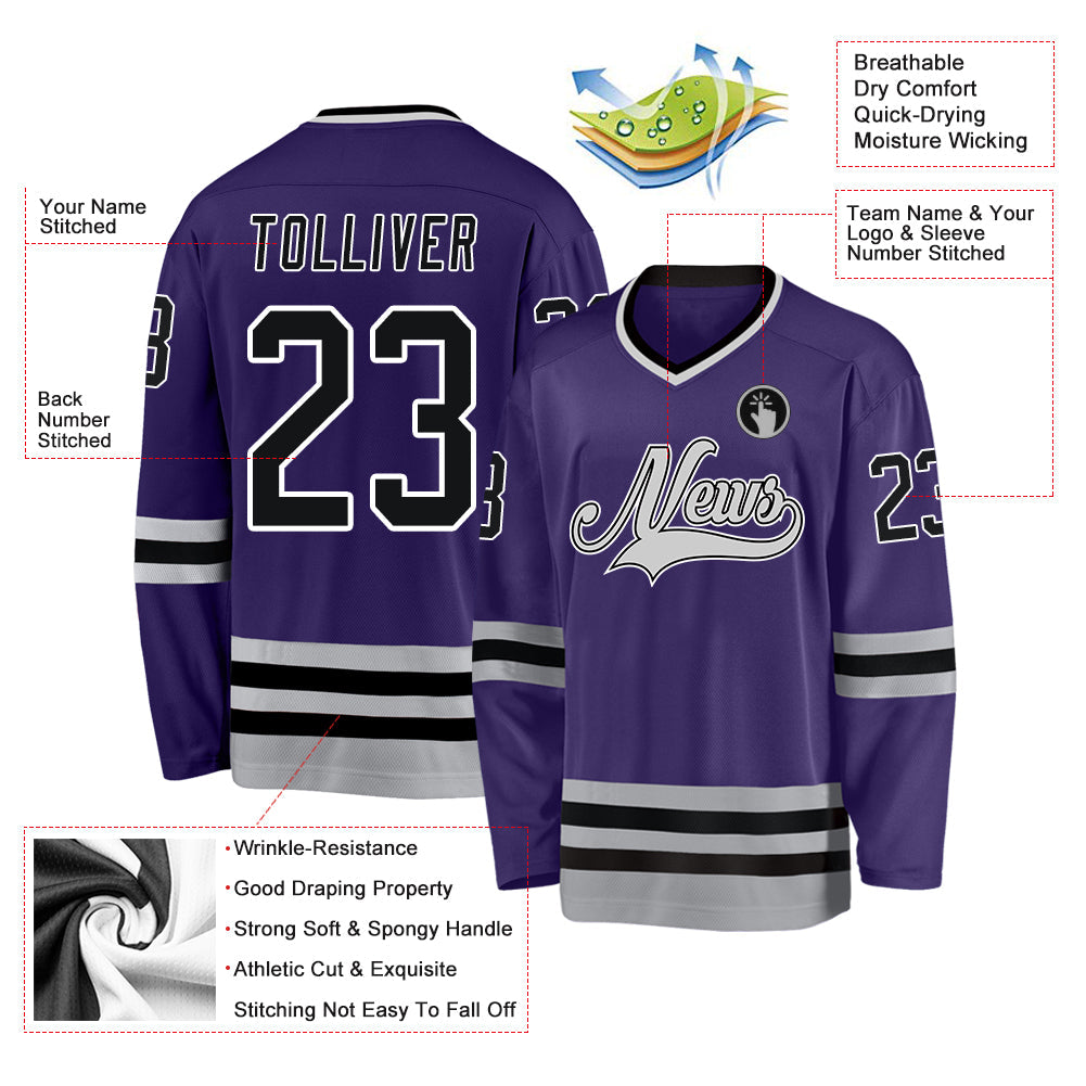 Custom Purple Black-Gray Hockey Jersey - Sky-Custom