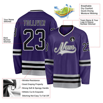 Custom Purple Black-Gray Hockey Jersey - Sky-Custom