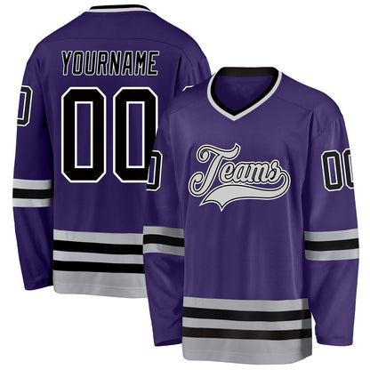 Custom Purple Black-Gray Hockey Jersey - Sky-Custom